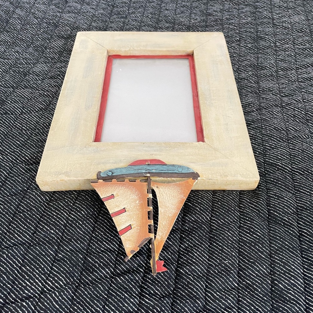 Nautical Sailboat Picture Frame - Cream and Red - Picture 8 of 8